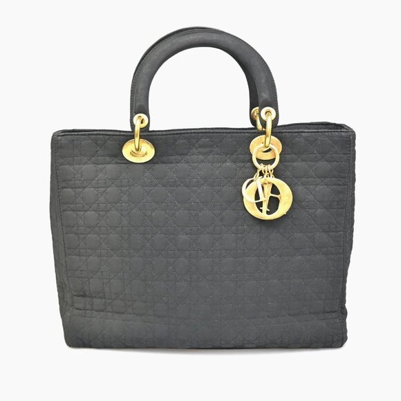 Dior Handbags - CHRISTIAN DIOR Logo Lady Cannage Hand Bag Nylon Leather Black GHW Italy 76ZA109
